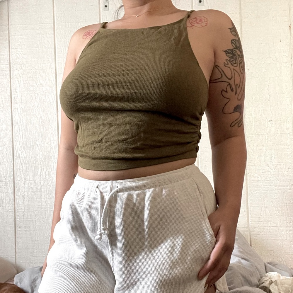 UO Olive Green Ruched Tank Top